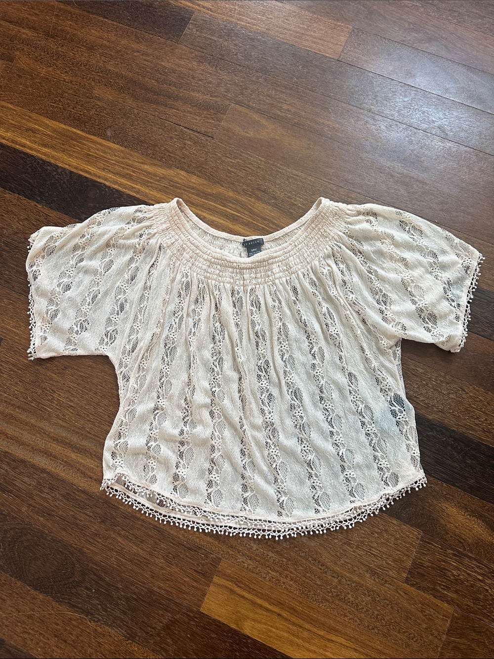 Suzy Shier Ivory Lace Off-the-Shoulder Peasant Blouse